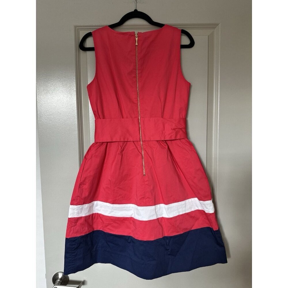 Kate Spade Sawyer Dress Pink Blue Striped Fit Flare Mini Size 8 V Neck - Picture 6 of 9